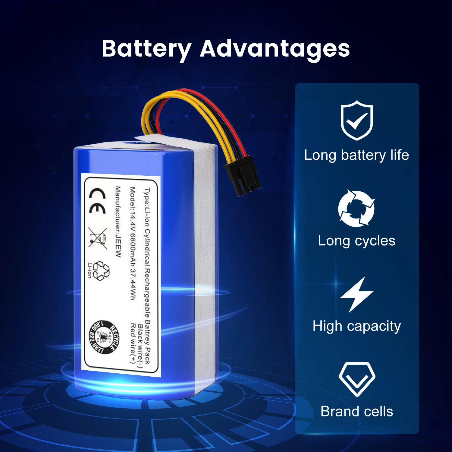 Фото 100% новый 14,4 v 6800mAh литий-ионный аккумулятор для Cecotec Conga 1290 1390 1490 заменяемая батарея №5
