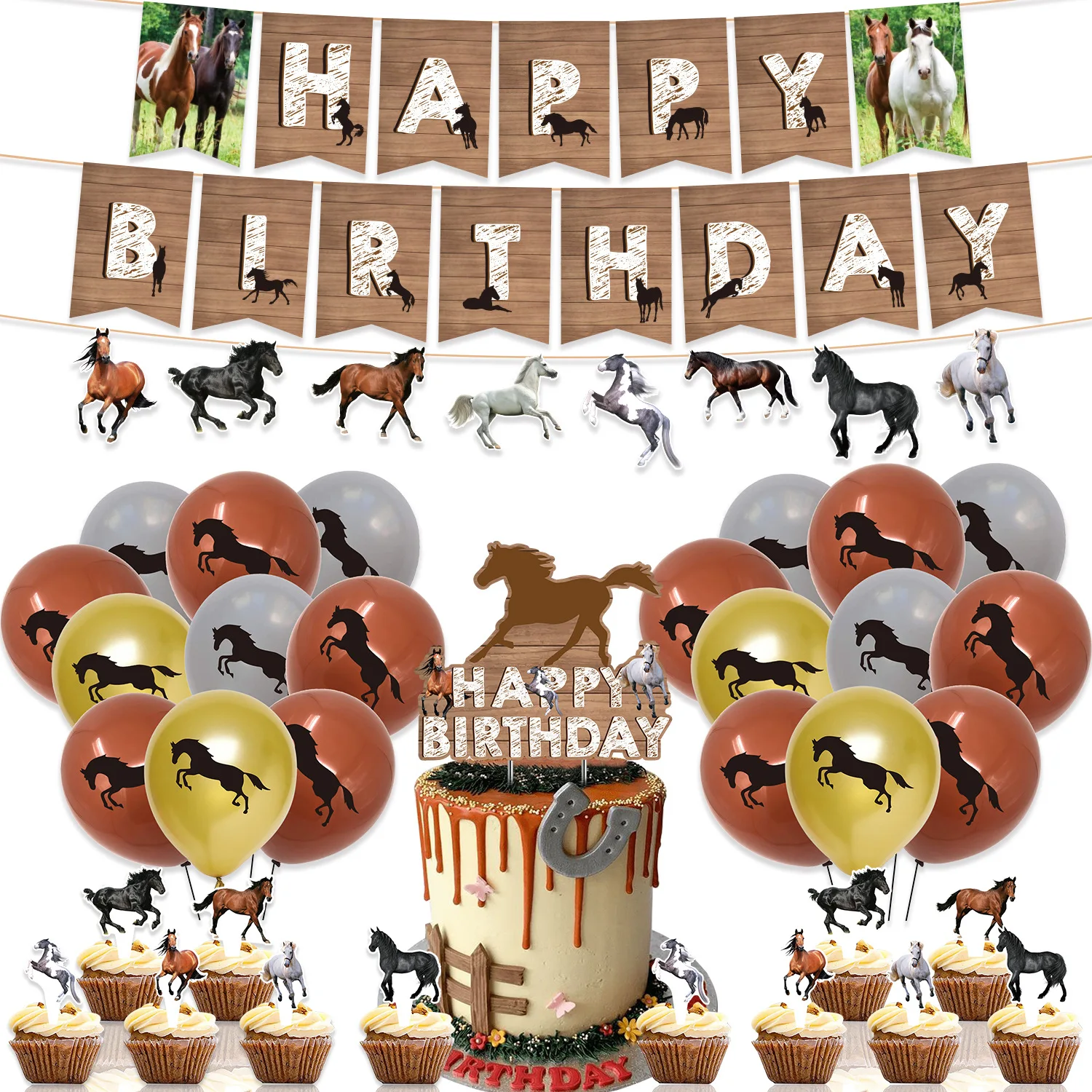 

Horse Themed Party Mustang Race Horse Junla Latex Balloon Set Cowboy Decoration