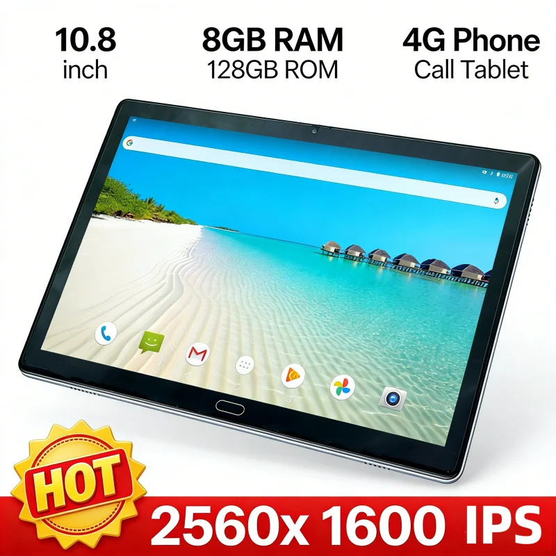 Фото НОВЫЙ 10.8-дюймовый планшет на Android 10 с поддержкой 4G, функцией звонков, 8 ГБ ОЗУ, 128 ГБ ПЗУ, 10-ядерным процессором MT6797, IPS-экраном 2560x1600, двойной камерой, Type-C, 1 SIM-картой №1