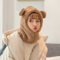 ins winter cute selling cute bear ears warm hat windproof neck scarf cap student women plus cashmere cap