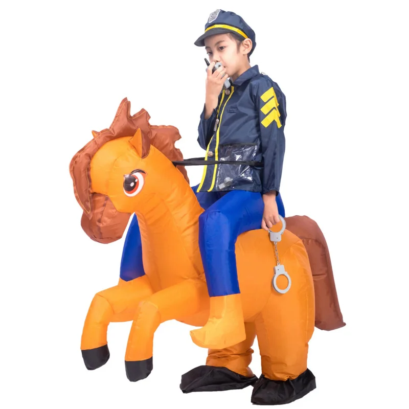 

Kids Child Inflatable Traffic Police Riding Horse Costumes for Boys Funny Halloween Purim Party Inflated Garment Fancy Dress