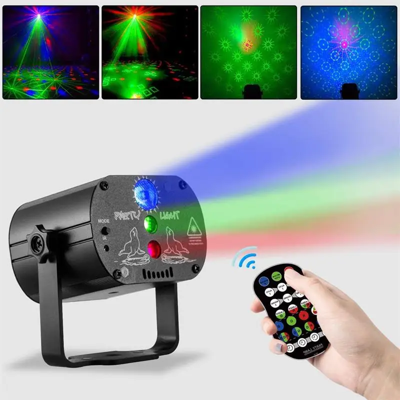 

Лазерная лампа-прожектор, миниатюрный USB RGB прожектор с дистанционным управлением, УФ-освещение для сцены, вечеринки, музыкальный стробоско...