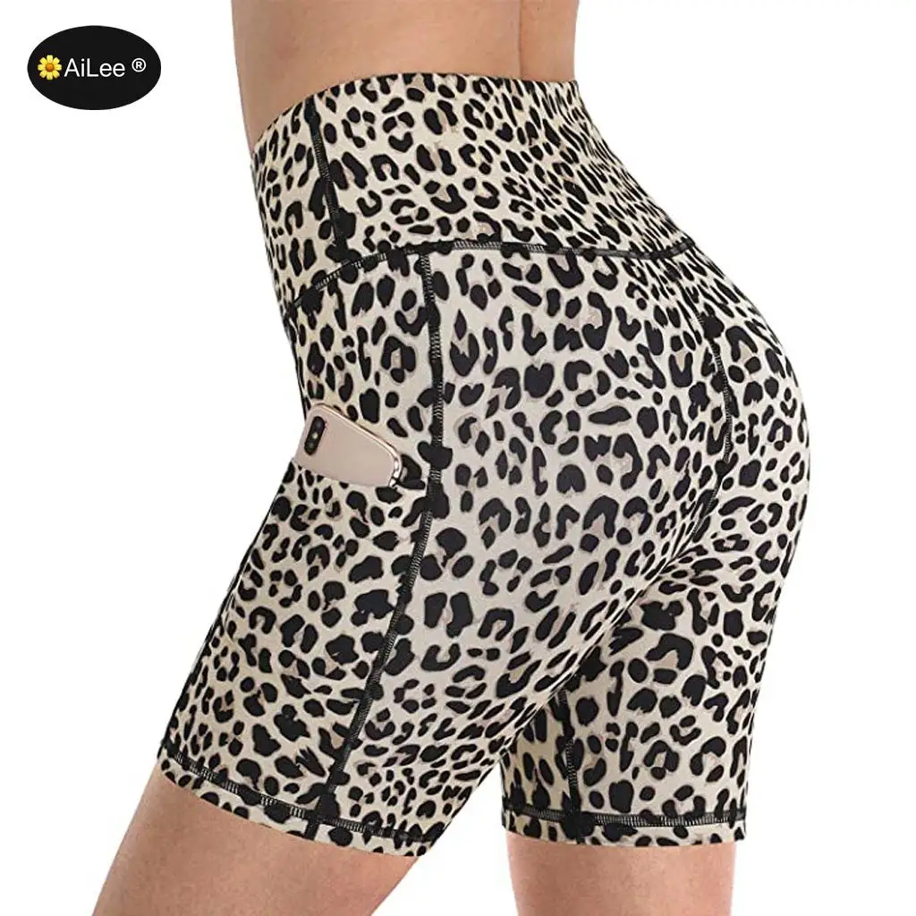 Punk Bike Motor Half Long Basic Shorts Plus Size Leopard Print Summer Shorts Workout  Slim Tight Activewear Elastic Waist Shorts