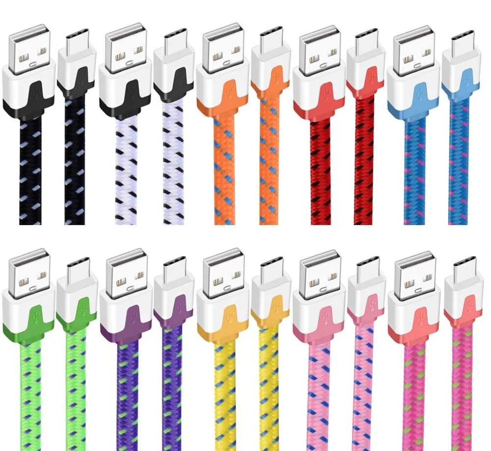

500pcs Fast Charging Fabric Flat Braided Type c Micro 5Pin Usb Data Charger Cable 1M 2M 3M For Samsung S20 S22 htc lg xiaomi