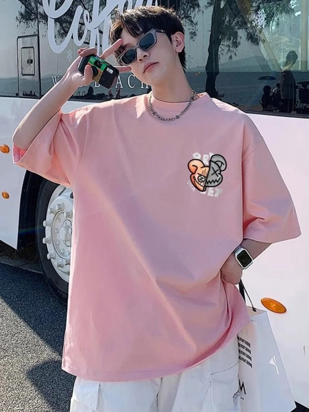 Heavy 280G Short sleeve Men's Ins Trendy Loose Student Korean Sle Summer T-shirt All-Match Handsome Half Sleeve Clothes