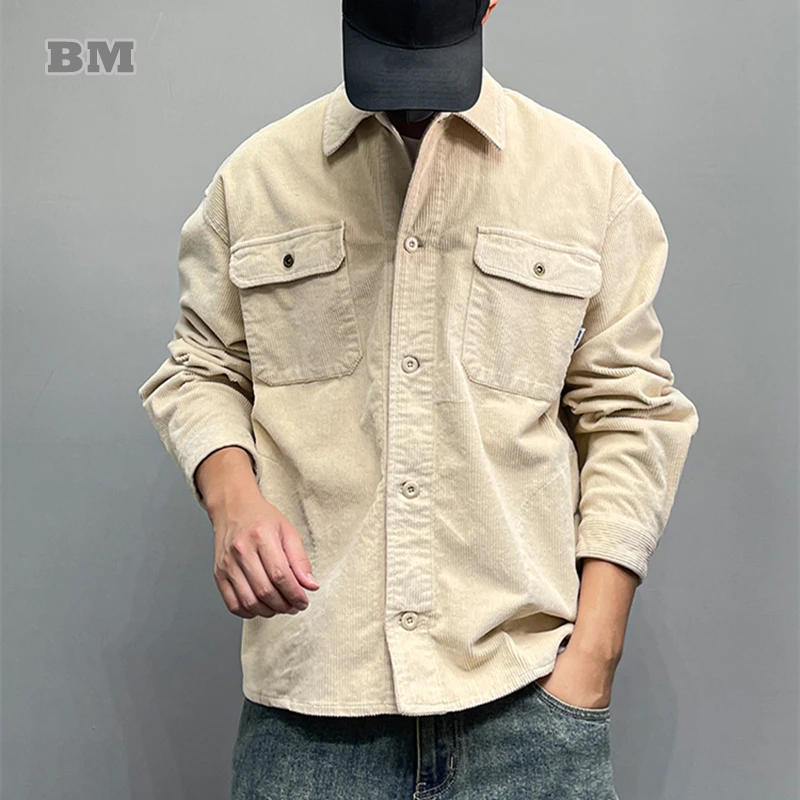 

Весенне-осенняя уличная одежда, свободная Вельветовая повседневная куртка, Мужская одежда, американское Ретро Трендовое пальто в японском ...