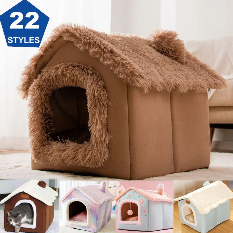 

Foldable Cat House Sleep Bed Warm Cave Dog Kennel Removable Cushion Cave Soft Washable Huts Sofa for Cats Kittens Puppy Nest