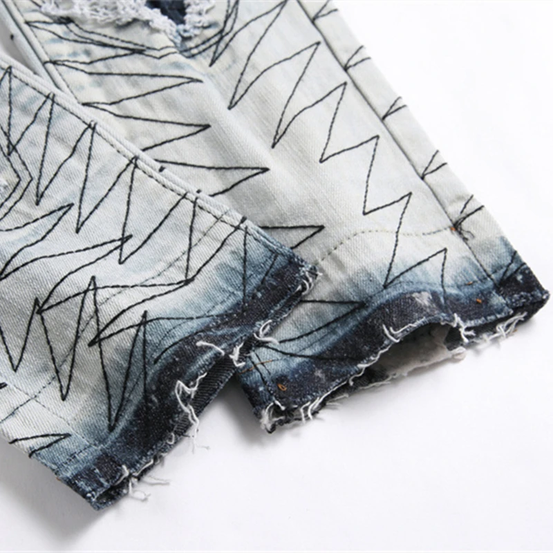 Новинка 2024 модные мужские джинсы с вышивкой в стиле панк рваные зауженные