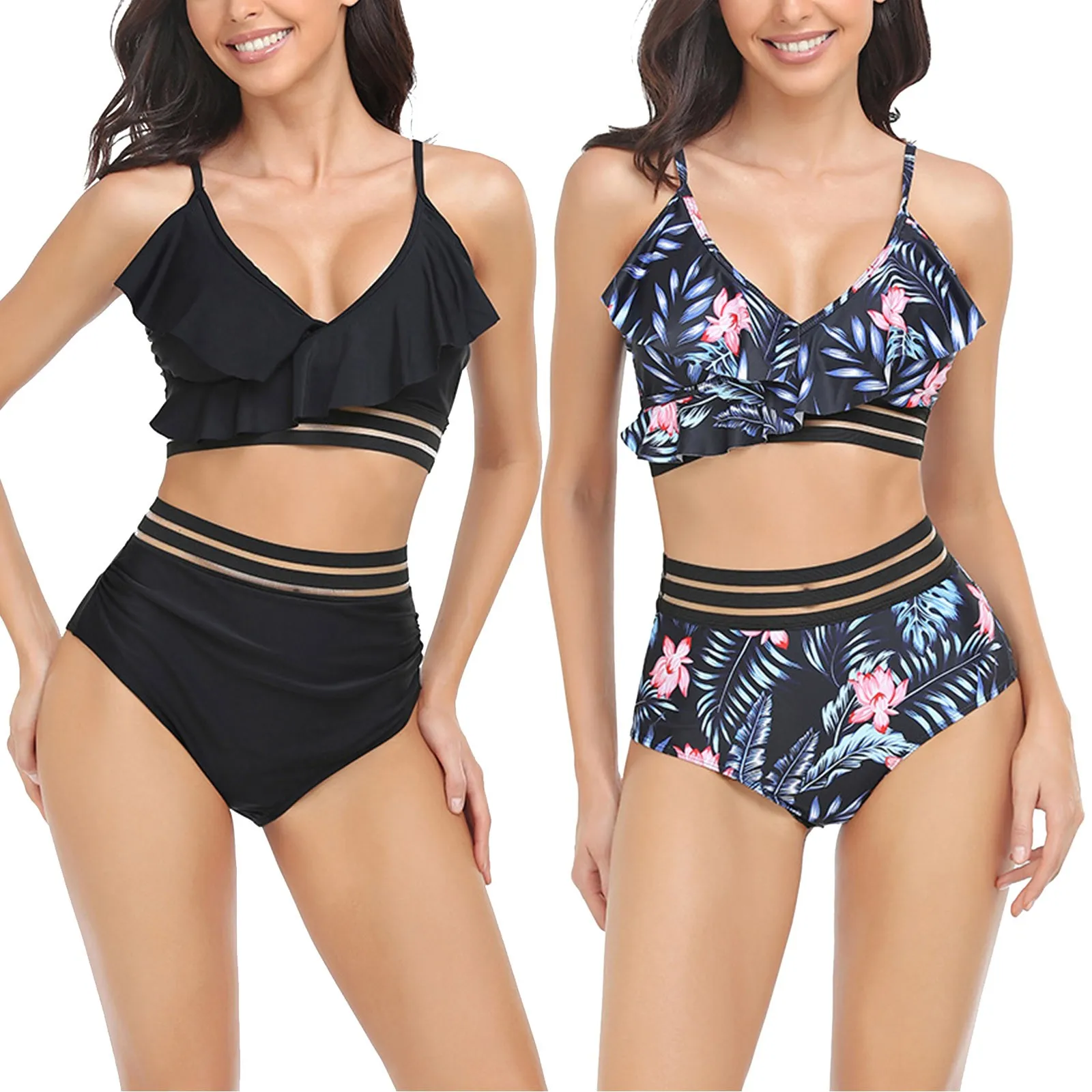 

Swimsuit Women Two Piece Vintage Wrap Cutout Bikini Sets Swimwear High Waist Bikini With Bottom American Board Shorts for Women