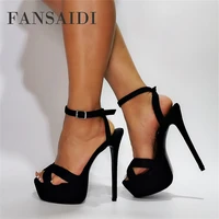 fansaidi fashion womens shoes summer buckle pure color platform sandals elegant sexy new mature big size 41 42 43 44 45 46 47