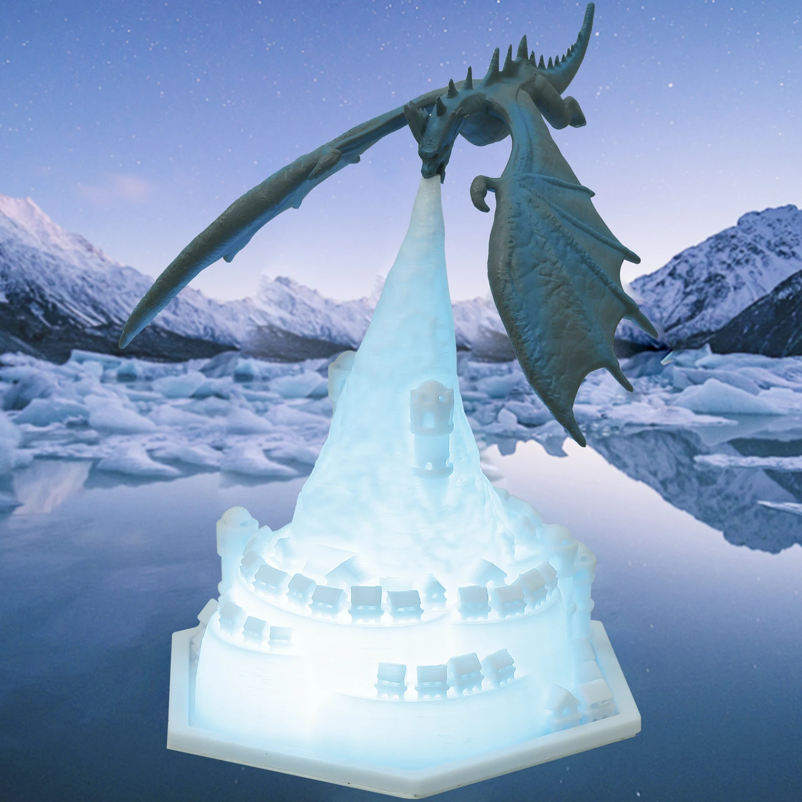 

3D Print Ice Fire Dragon Night Light USB Rechargeable LED Table Lamp PLA Fire breathing dragon for Bedside Bedroom Kids Room