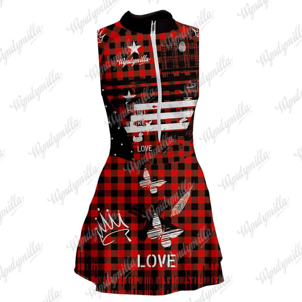 

Wyndymilla Triathlon Sleeveless Jumpsuit Dress Macaquinho Saia Bike Suit Lycra Printing Skirt Triathlon Cycling Jersey Skirt