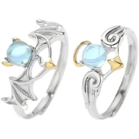 2pcs angel demon rings for couples lovers promise matching open ring blue moonstone adjustable for men women valentines gift