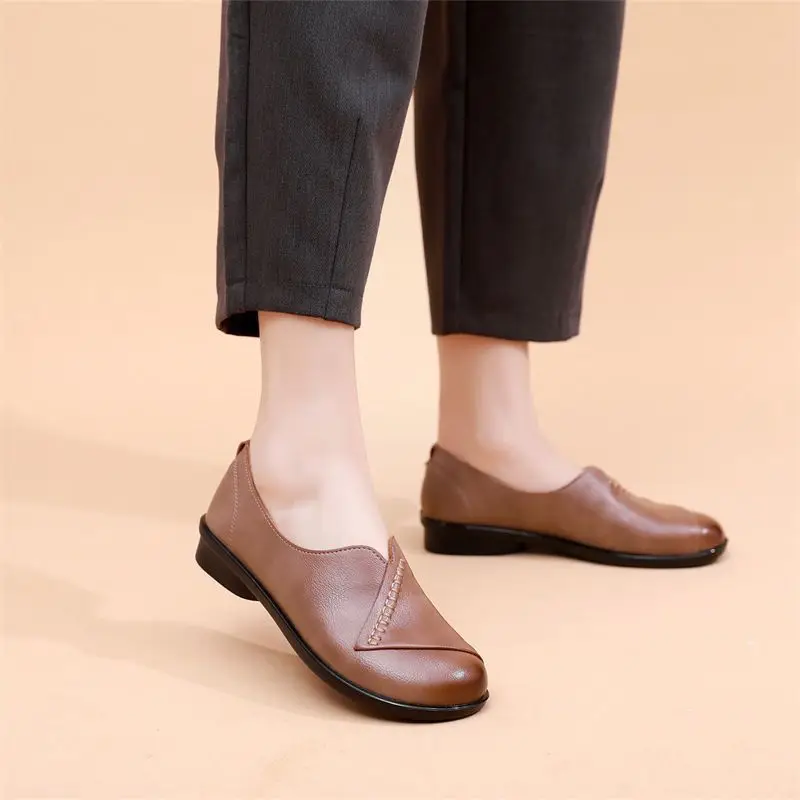 Women Spring Autumn Vintage Flats Shoes Breathable Slip-On Loafers shoe women Casual Leather shoes Moccasins Mom Chaussure Femme
