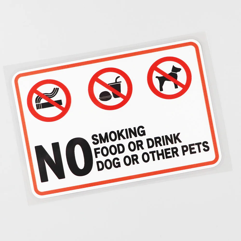 

13.8CM×9.2CM Creativity Warning No Smoking Food or Drink Dogs or Other Pets Decal PVC Car Sticker Sunscreen Waterproof