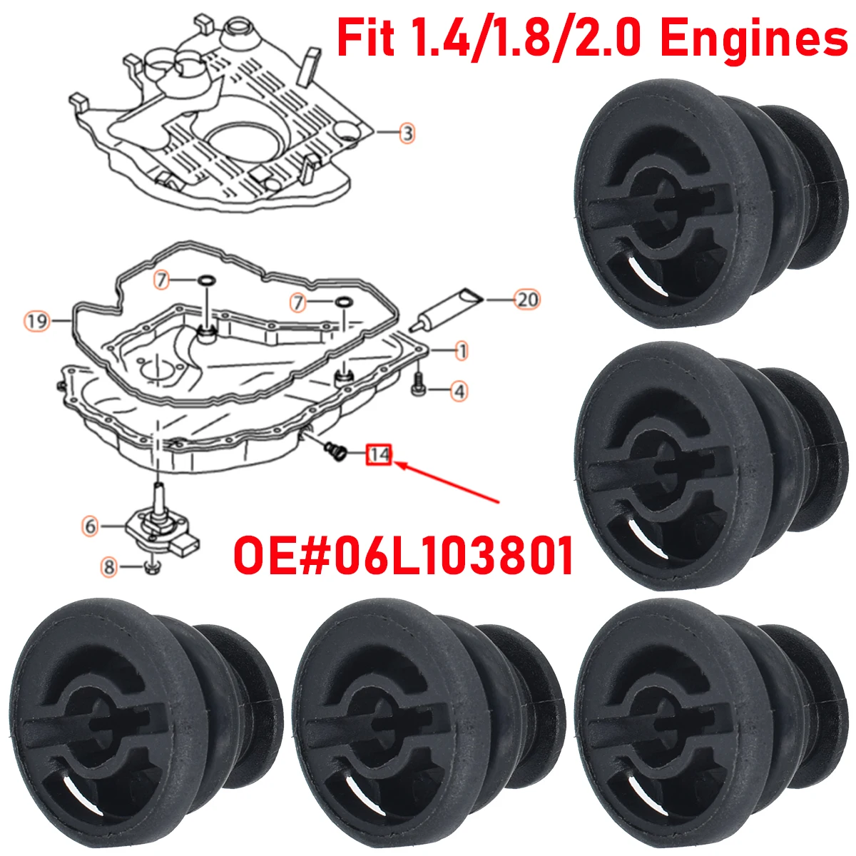 5 шт. пластиковые пробки для слива масла Audi A1 A3 A4 A5 A6 Q3 Q5 Q7 TT Porsche 911 Macan VW Passat Golf 06L103801
