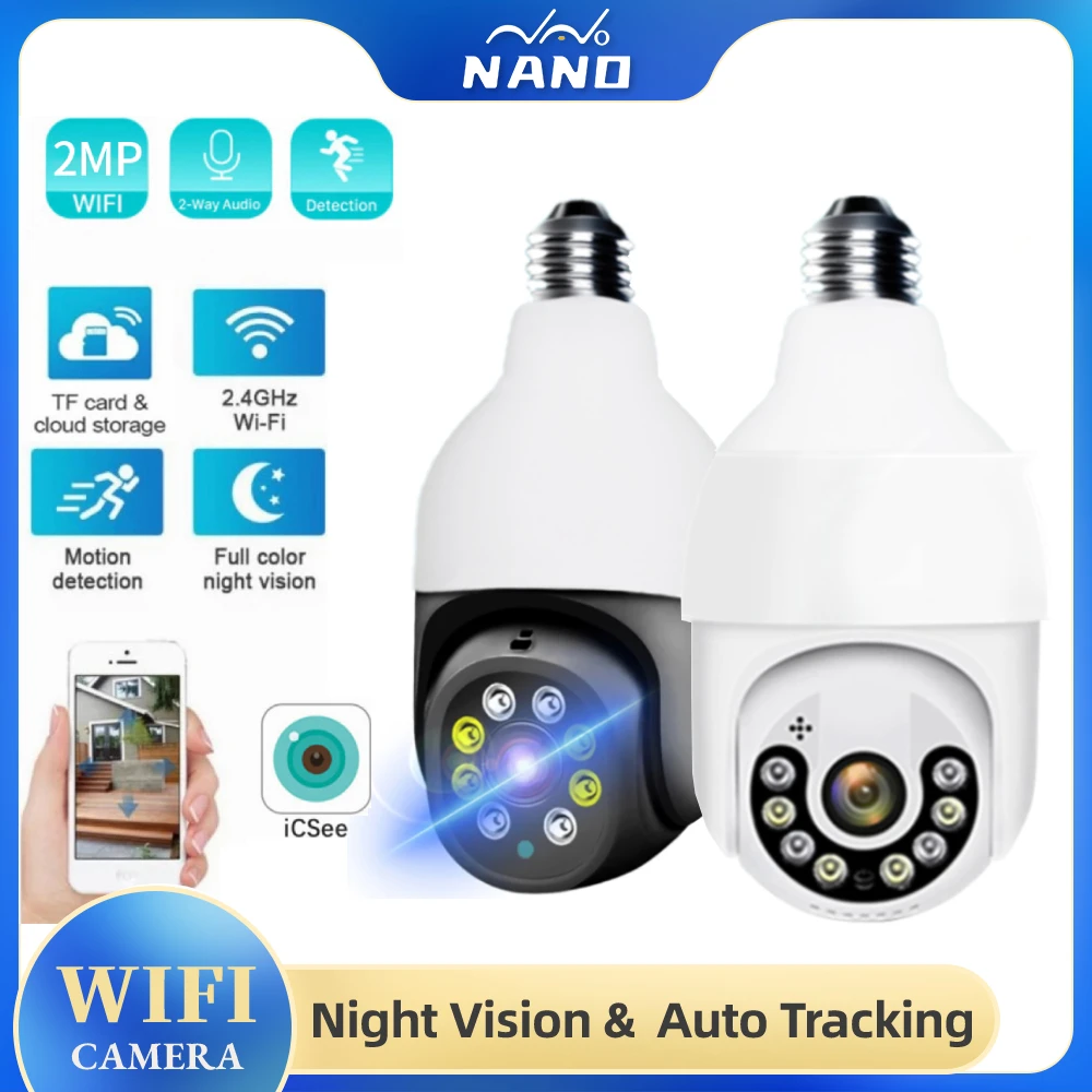 

1080P Wireless E27 Bulb Camera Outdoor Auto Tracking Panoramic IP Camera WIFI PTZ Remote Viewing Security Surveillance Camera