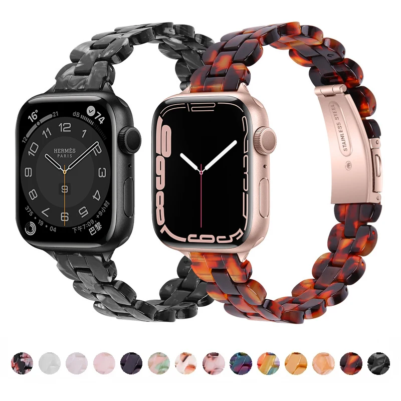 

Transparent resin slim strap for iwatch 6 se series 5 4 44 40mm print belt for apple watch band 7 41 45mm 42 38mm lady bracelet