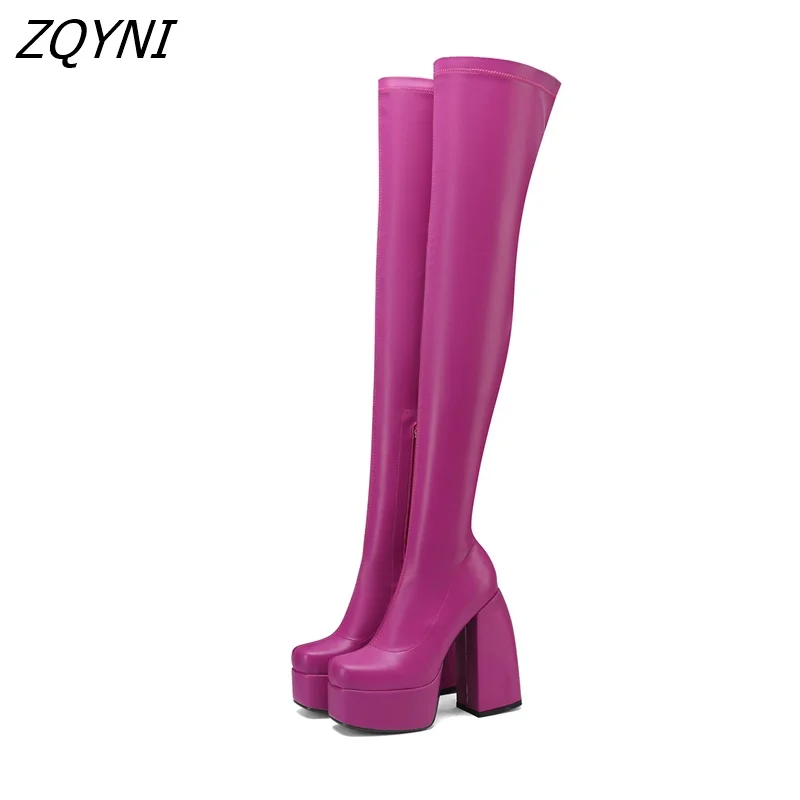 

2022 sexy thick soled high heels women's shoes high quality boots party autumn and winter shoes women's knee boots 43