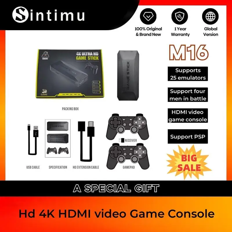 

NEW 4K HDMI M16 Games Box Console 128G 30000+Games Retro Game Box For PS1 ARCADE Supports 25 Emulators Four People Play Together