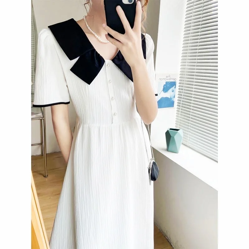 

Women's Sweet Neck Dress New Long Dresses For Birthday Party Evening Vestidos Elastic Waist Fashion White Dress Big Size
