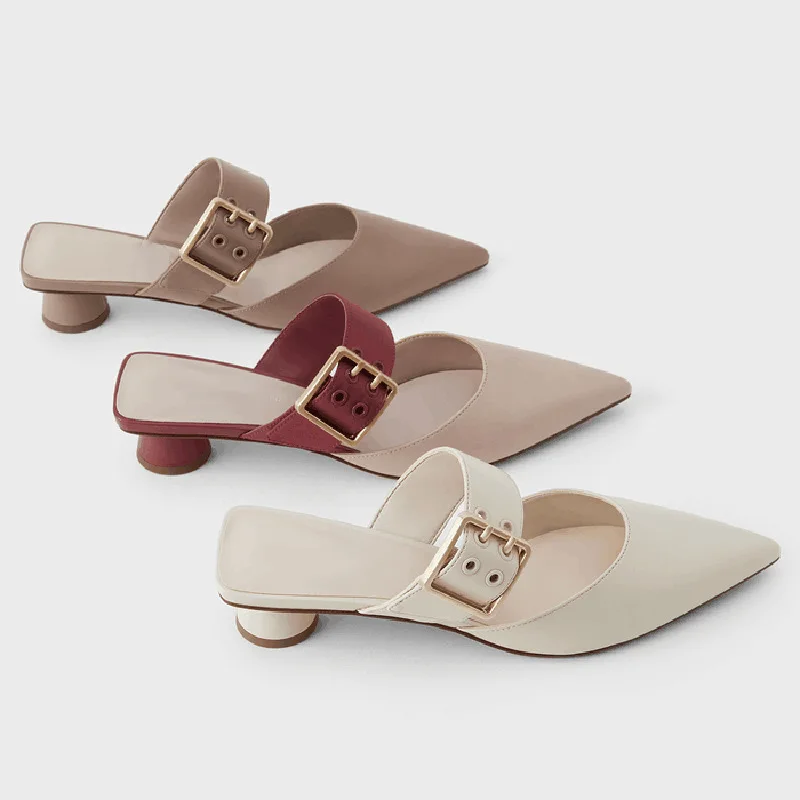 

2022 Women's Sandals Kitten Heel Rivet Mixed Color Ponited Toe Ladies Pumps Comfortable Belt Buckle Fashion Comfy Female Shoes