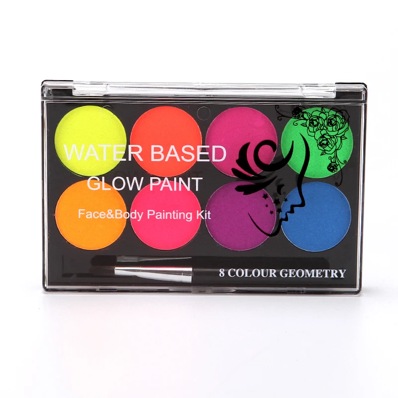 

8 Colors luminiscent Face body paint maquiagem UV glow in the dark Party Fancy Clown makeup make up painting kit wholesale