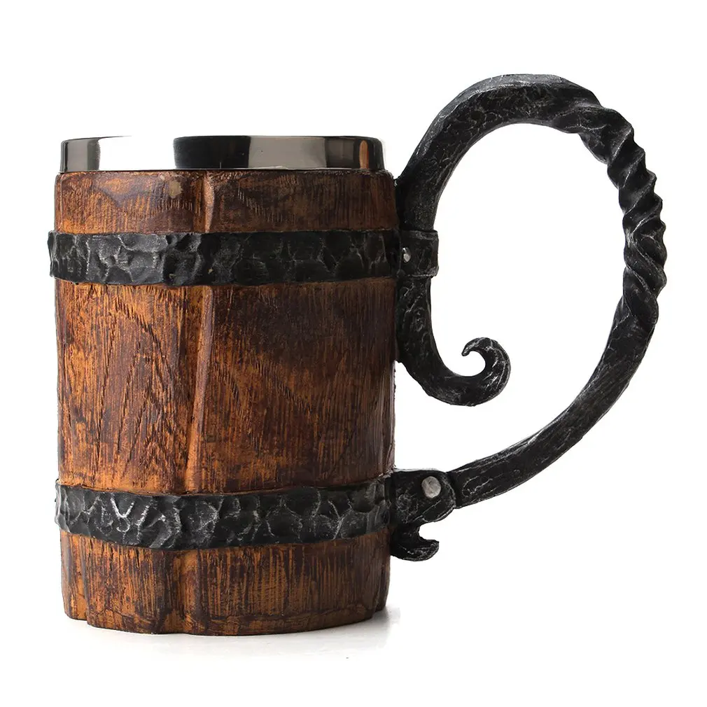 

Original Viking Drinking Mug Mug Sealed Simulated Log Double Stainless Steel Cup Liner Gift Home Mug Wood Color Office Home