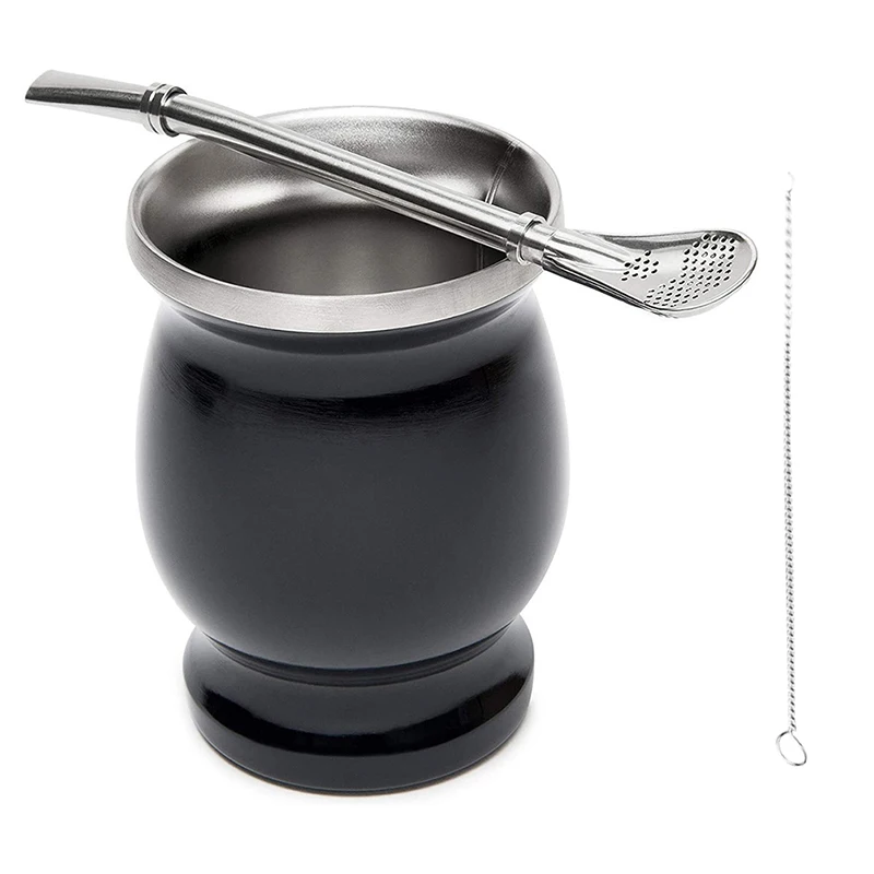 

Unisex Yerba Mate Teacup, 8oz Creative Solid Color Stainless Steel Insulation Cup with Straw Brush for Household Office
