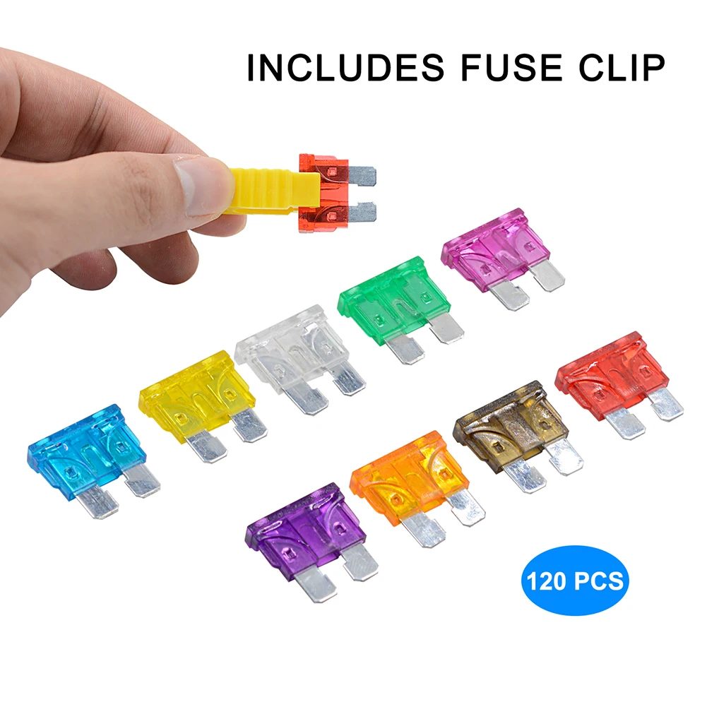 

100/120PCS Car Fuses 2A 3A 5A 7.5A 10A 15A 20A 25A 30A 35A Amp with Box Clip Assortment Auto Blade Type Truck Auto Fuse Set