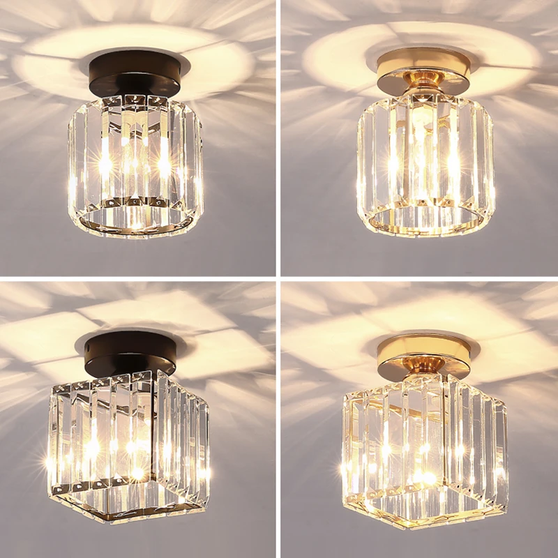 

Led Ceiling Lights Crystal Lampshade Balck Gold Plafonnier Living Room Bedroom Modern Round Square Decorative Lamp E27