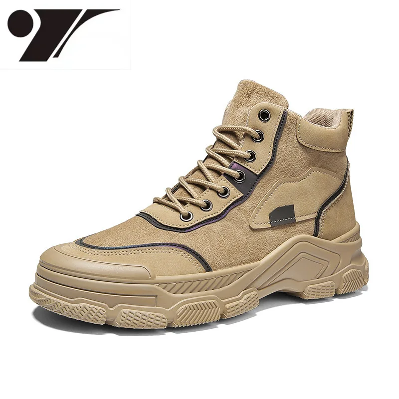 

Высокие модные ботинки, простая модная мужская обувь, однотонные удобные рабочие ботинки на платформе, 2021