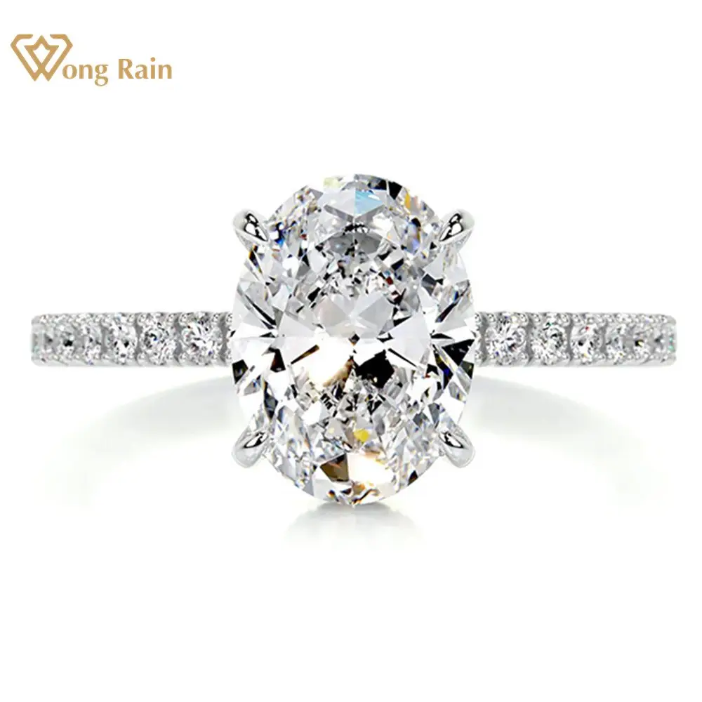

Wong Rain 925 Sterling Silver Oval Real Moissanite D Color 1CT Diamonds Gemstone GRA Wedding Engagement Ring Jewelry for Women