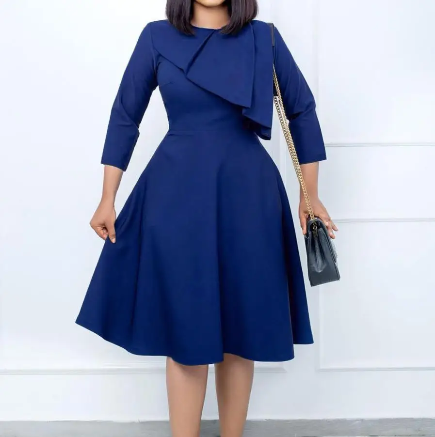 

Women's Dress 2023 Fashion Plain Round Neck Solid Color Temperament Long Sleeve Swing Dress Daily Commuter Casual Midi Dress