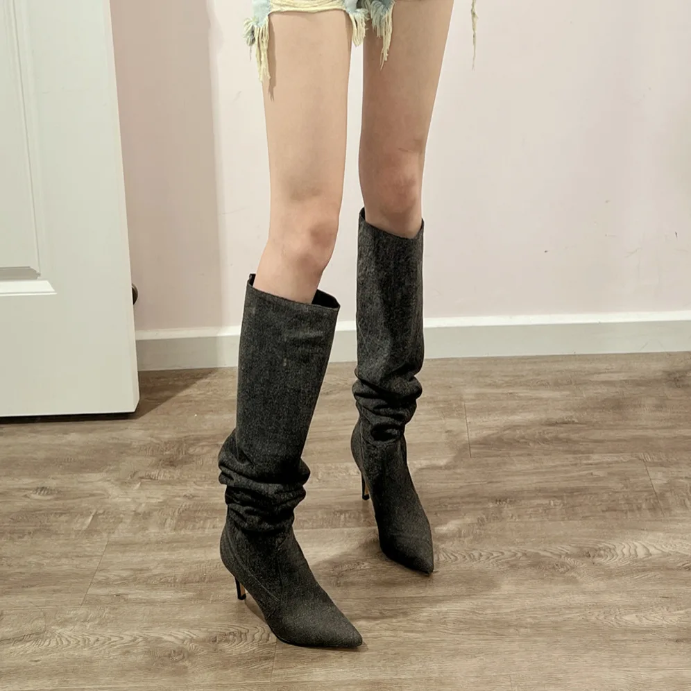 

Loose stiletto pointed toe high boots 2023 Autumn Winter New 1.107