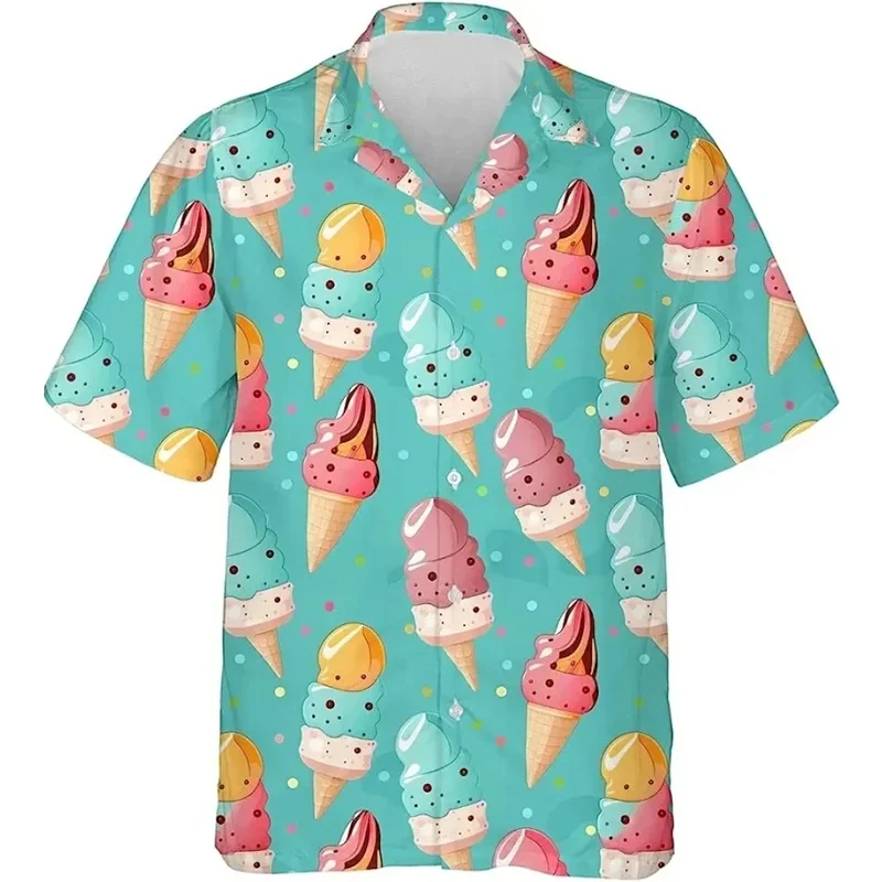 Гавайская летняя рубашка для мужчин короткий графический Рисунок мороженое