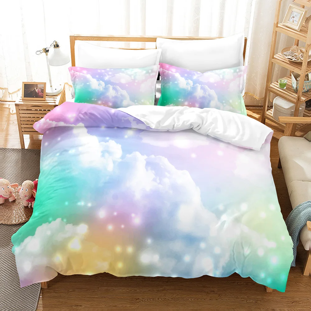 

Twin Full Queen King Size Colorful clouds Bed Set Aldult Kid Bedroom Duvetcover Sets 3D 039 Rainbow clouds Bedding Set Single