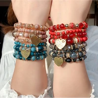 4 piece boho beaded bracelet set womens layered bungee cord stackable bracelets wristband bangles