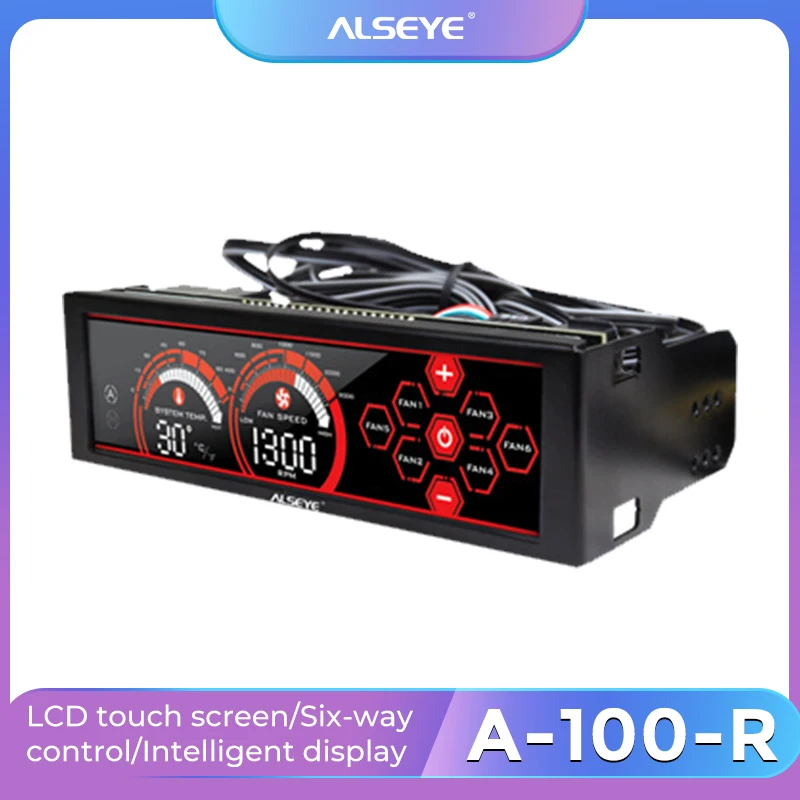 

ALSEYE a-100L(R) Fan Controller for PC Fan Speed Adjust 6 Channels Water Cooling Fans / CPU Fan Control Panel LCD Touch Screen