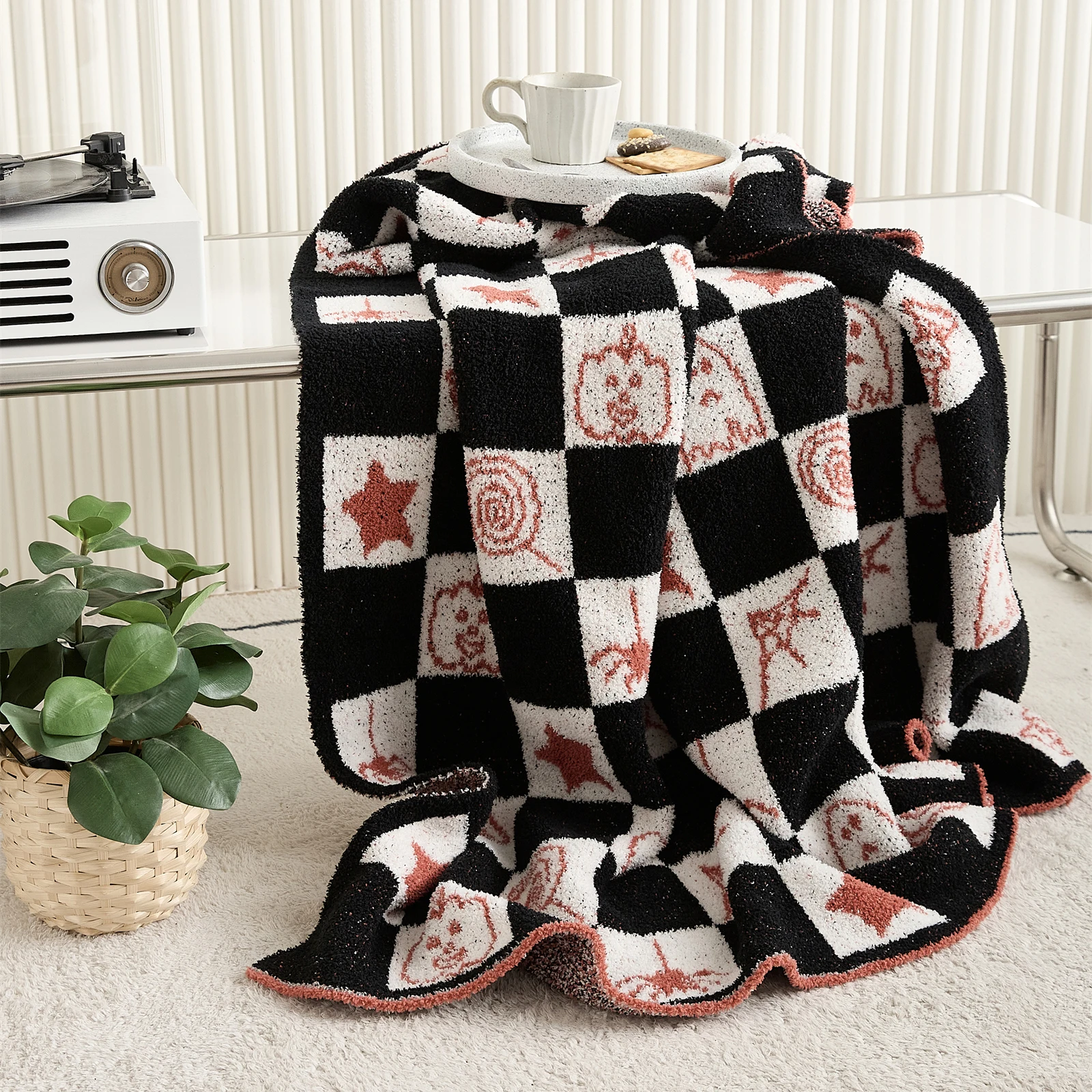 YIRUIO Kawaii Мультфильм Хэллоуин шаблон плед одеяло шахматная клетка дизайн пушистый