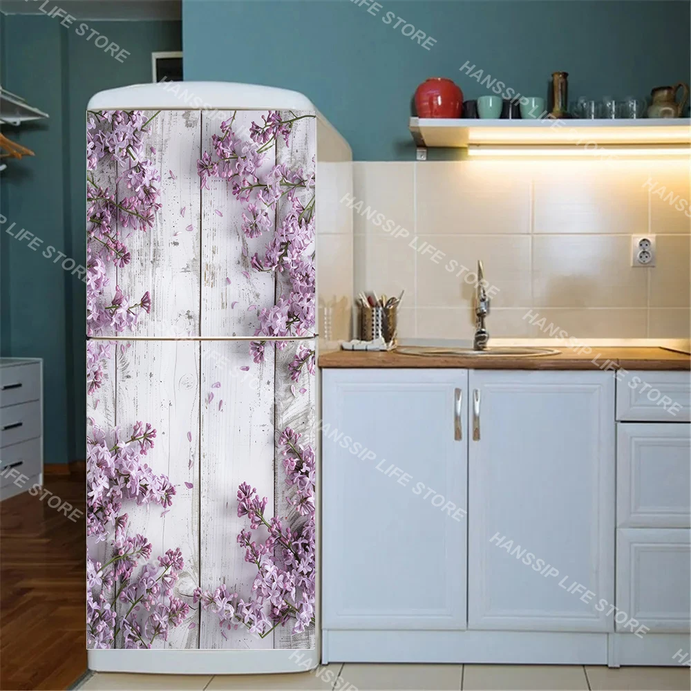 Blooming Flowers Fridge Art Mural Sticker Peel and Stick Home Decoration Wallpaper Kitchen Refrigerator Cabinet Floral Poster
