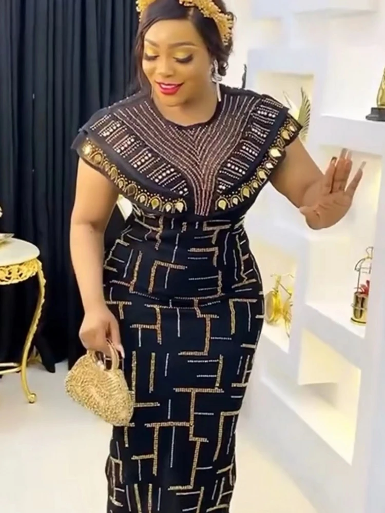 

Африканские платья для женщин, вечернее платье до середины икры с коротким рукавом и блестками, индейка, для свадьбы, мусульманская африканская одежда 2023