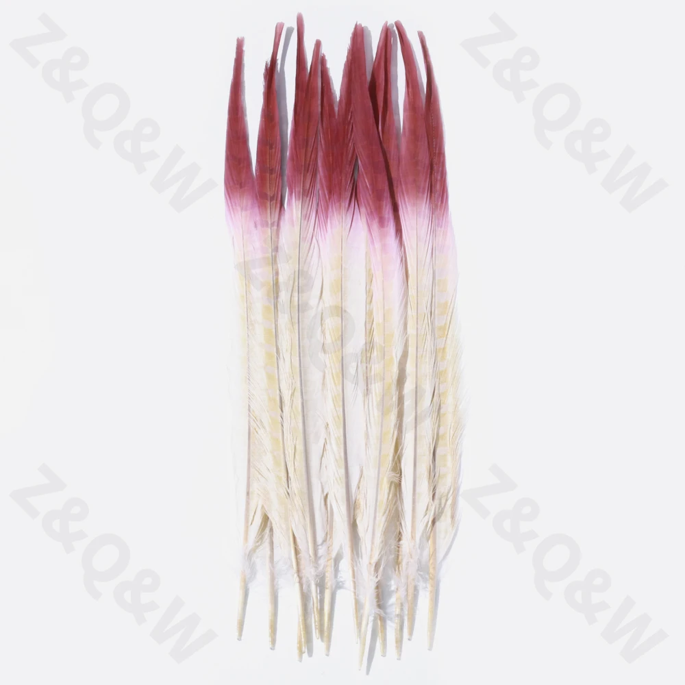 

Natural and beautiful 40-45CM/16-18 inch pheasant feather dyed white and wine red 100pcs DIY craft products headdress decoration