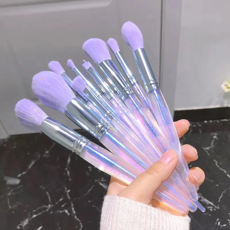 

10pcs/set Professional Purple Makeup Brush Set with Storage Bag Eye Shadow Powder Foundation Sculpting Highlighter Eyebrow Brush