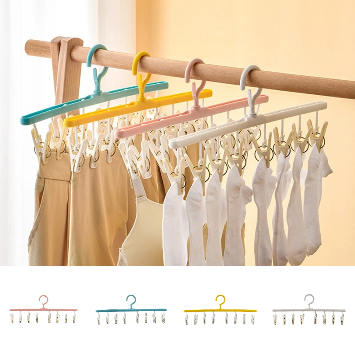 

1pc Multifunction Socks Hat Panties Hanger Organizer Bathroom Dryer Hooks 8 Clips for Clothes Rack Clothes Drying Hangers