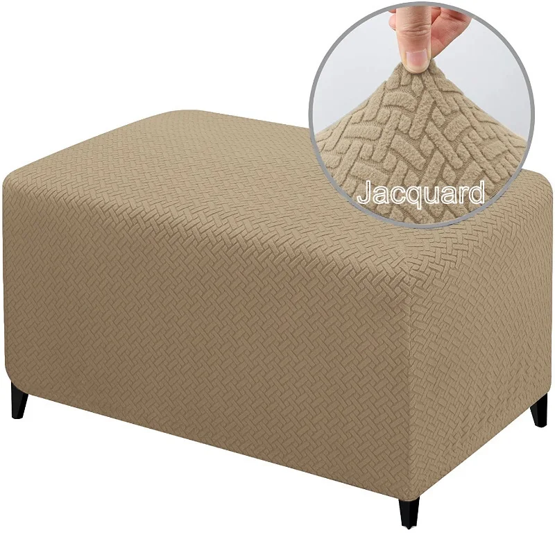 Jacauard Ottoman Cover Stretch Spandex Footstool Cover All-inclusive Rectangle Footrest Covers Foot Stool Slipcovers Living Room