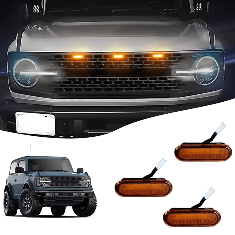 Передние фонари для радиатора Ford Bronco Wildtrak/ Badlands/ First Edition/ Everglads 2021-2023 янтарные