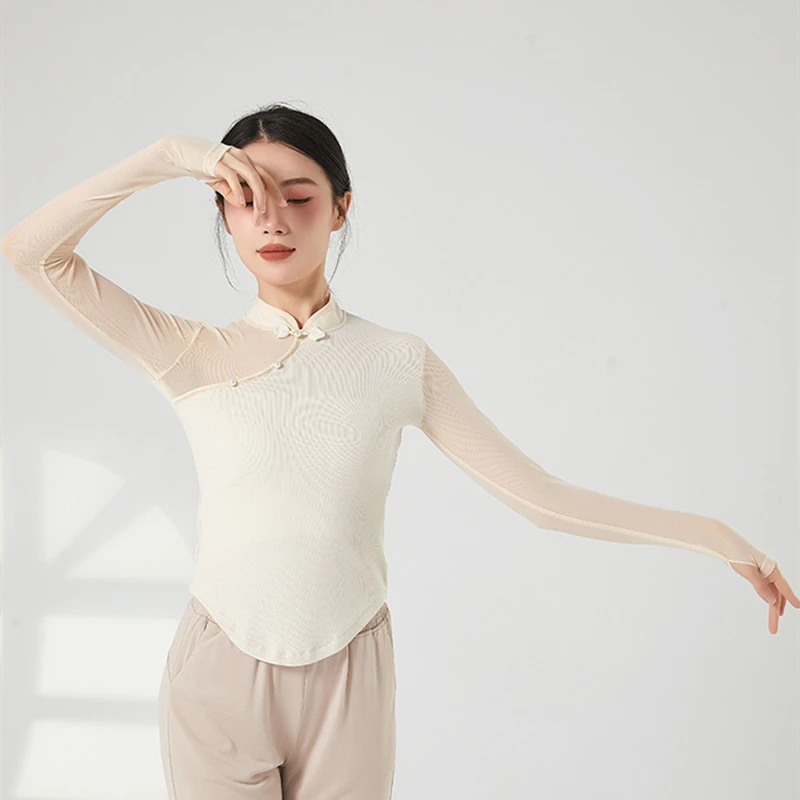 Топ для классических танцев одежда тренировок Женская сетчатая рубашка с