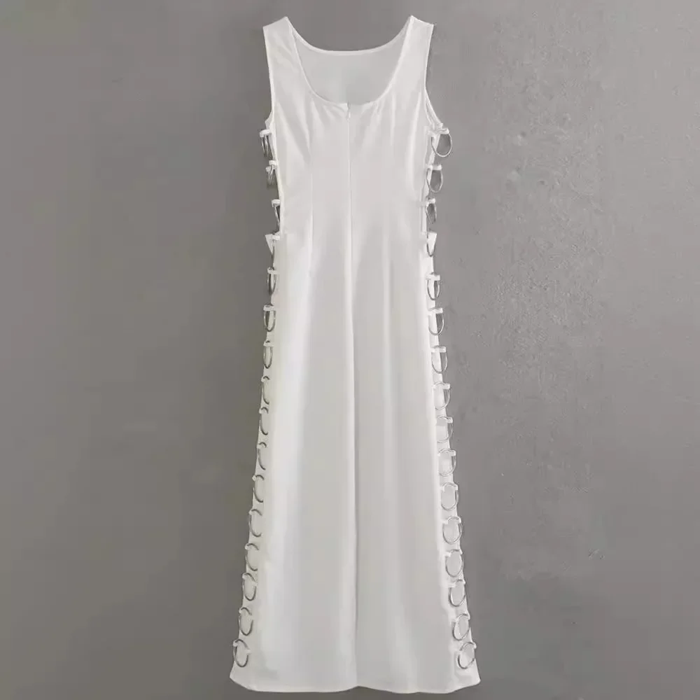 Сексуальное ажурное платье с железным кольцом женское элегантное макси без