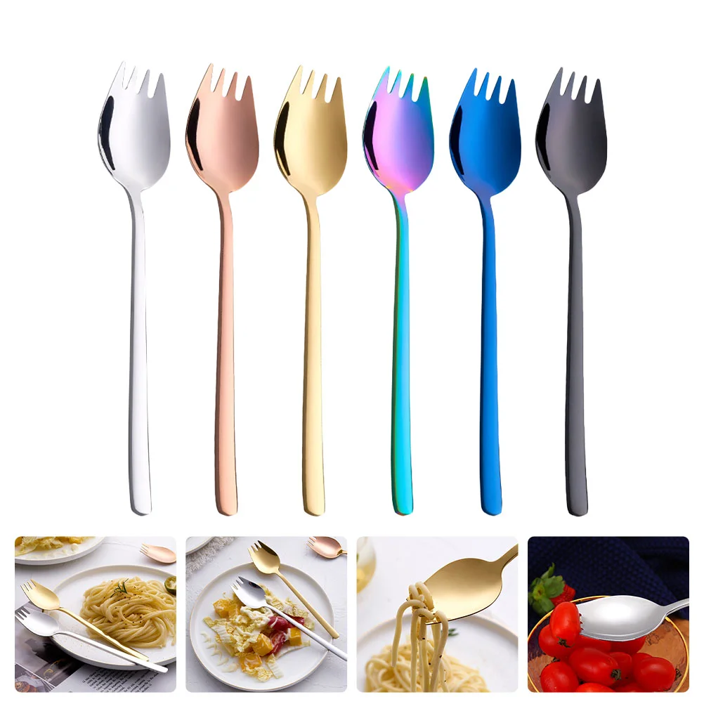 

6pcs Ice Cream Spoons Metal Camping Spork Pastry Forks Beefsteak Forks Barbecue Fork Tea Dinner Server
